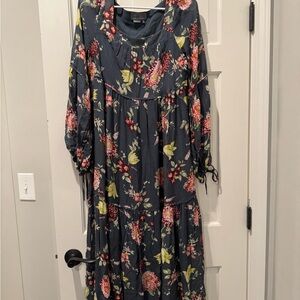 Anthropologie Dark Floral Long Sleeve Dress